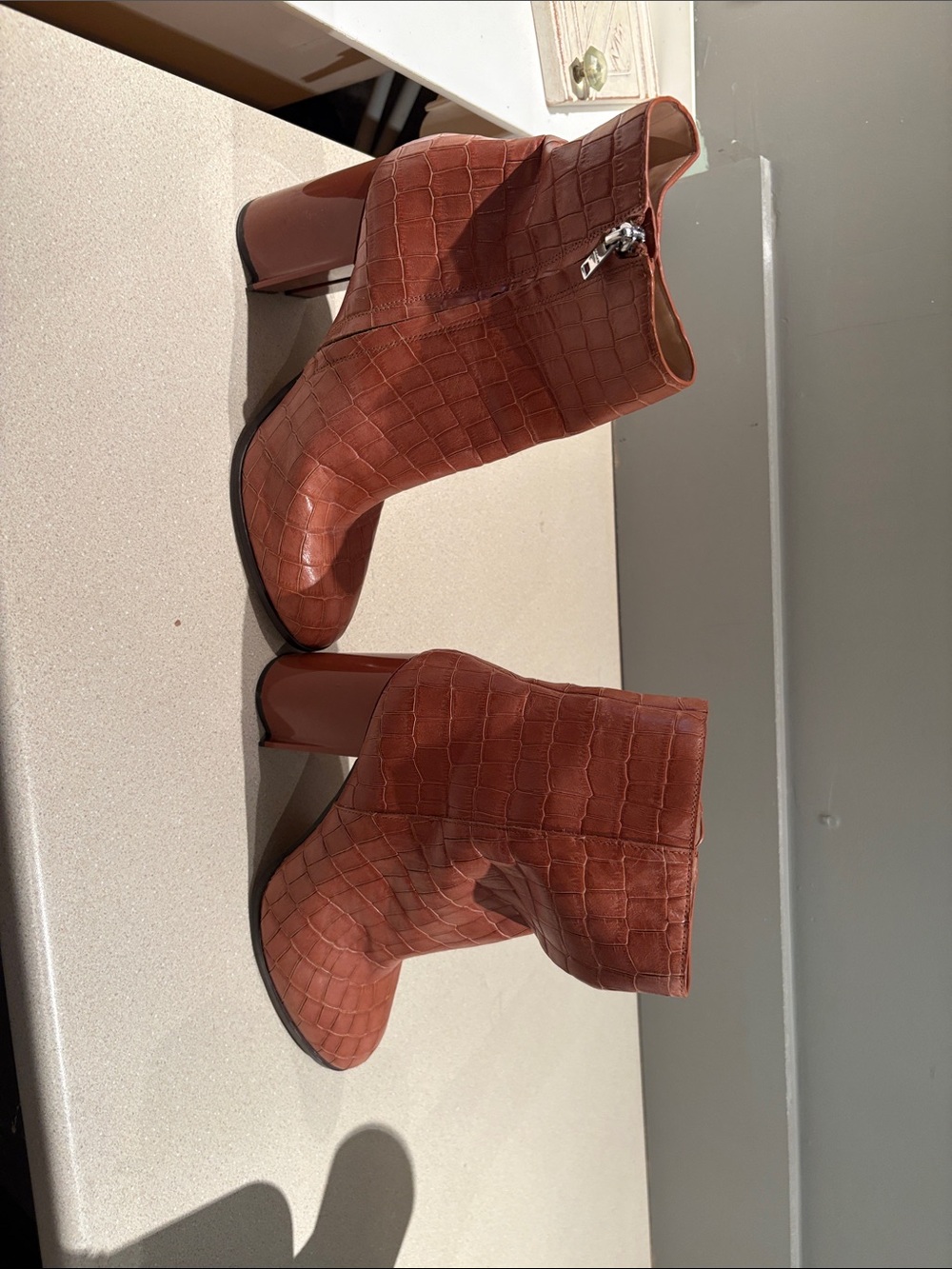 Coach Women's Croc-Embossed Block Heel Ankle Boots - Rust Brown